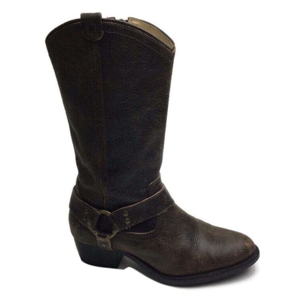 Frye Wyatt Harness Broken-In Distressed Leather Side Zip Brown Boots Size 1